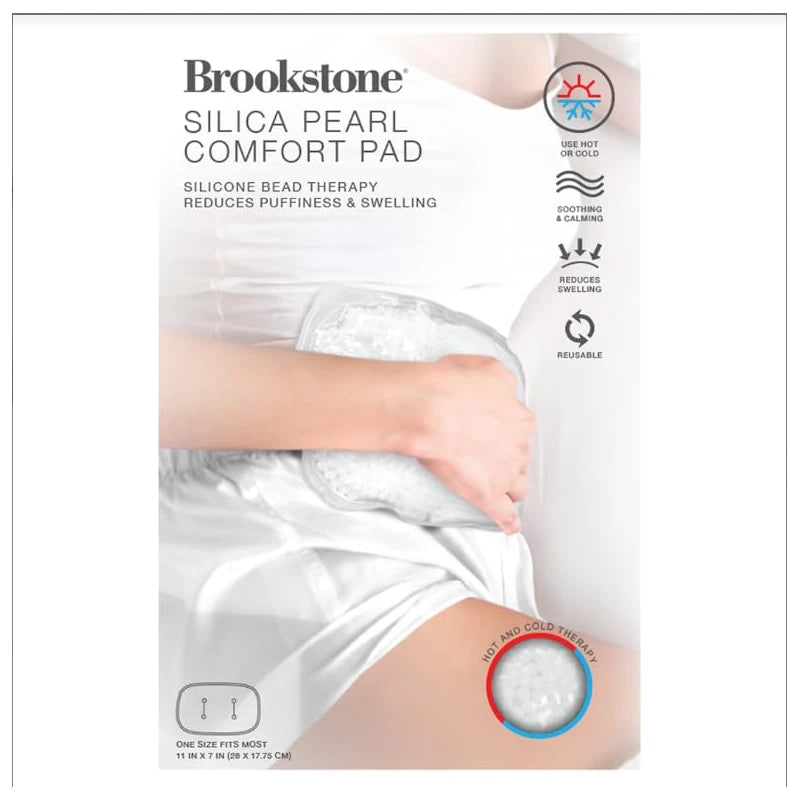 Brookstone Silica Pearl Comfort Pad - Ice Pack with Strap, Silicone Bead Therapy Reduces Puffiness & Swelling, C Section Ice Pack, Gel Heating Pad, Hot or Cold Reusable Soothing & Calming (White)