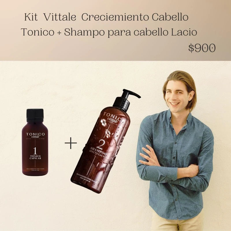 Tonico Vittale Kit 2 Paquete Tónico Y Shampoo Para Cabello Lacio | Unisex | Paso 1 y 2 | Crecimiento Y Fortalecimiento Capilar | Brillo Y Reconstrucción | Control del Frizz | 100% Ingredientes Naturales