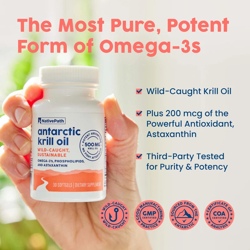 NativePath NativePath: Antarctic Krill Oil - Wild-Caught Krill Omega-3 Fatty Acids with EPA and DHA - 30-Day Supply - Supports Your Joint, Heart, Brain and Immunity - Pure Formula, No Fishy Taste