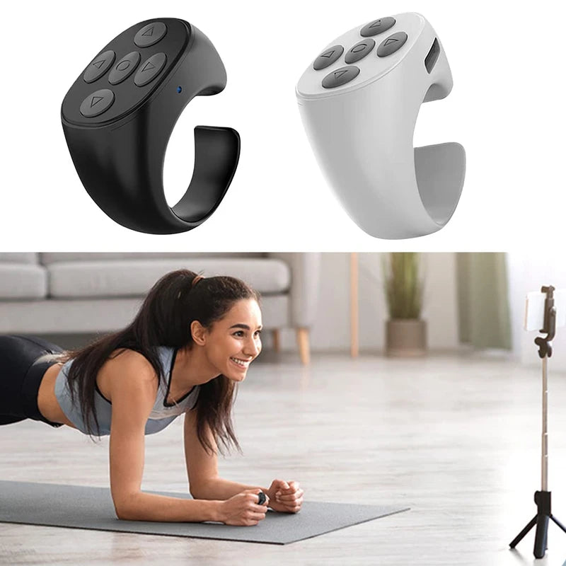 Fingertip Wireless Bluetooth Remote Control, TIK-to-k Remote Control APP Kindle Page Turner, Scrolling Rings Rechargeable Camera Remote for Phones Tablets(Black)