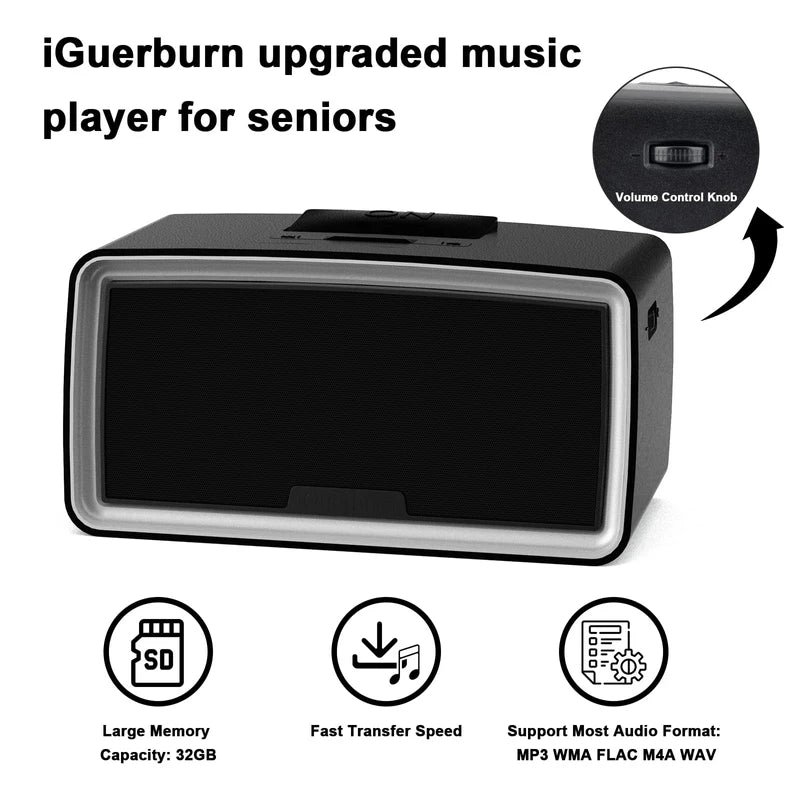 iGuerburn Dementia Music Player for Elderly, Memory Loss, Vision Impaired Patients, 32GB Simple Mp3 Box with USB, Alzheimers Products Gifts for Seniors | Easy to Use - Black