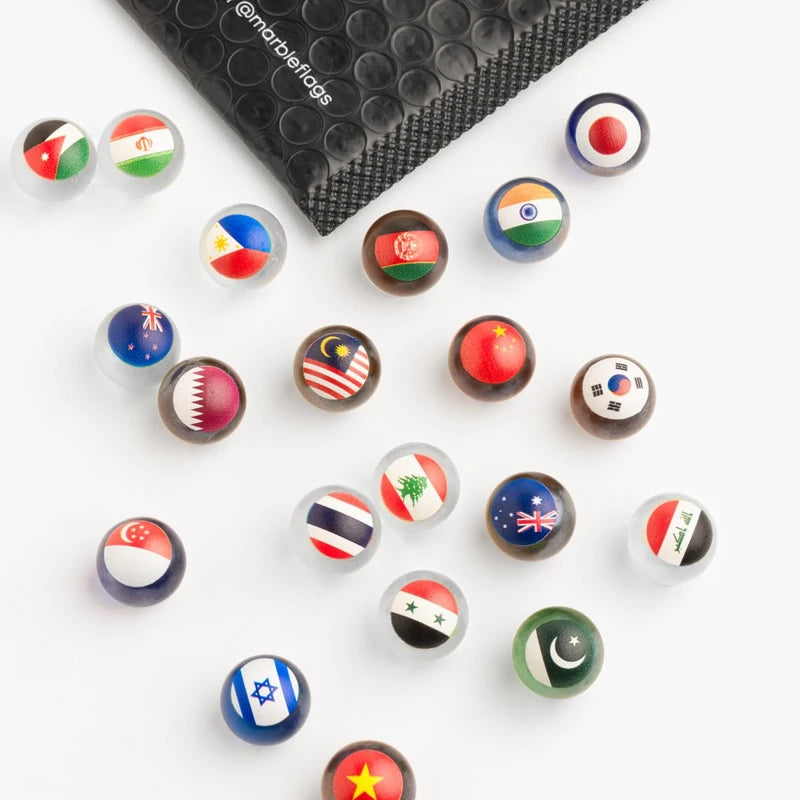 MARBLEFLAGS 3 Packs Marbles with Country Flags | 10 Random Flags Per Pack | Small World Collection