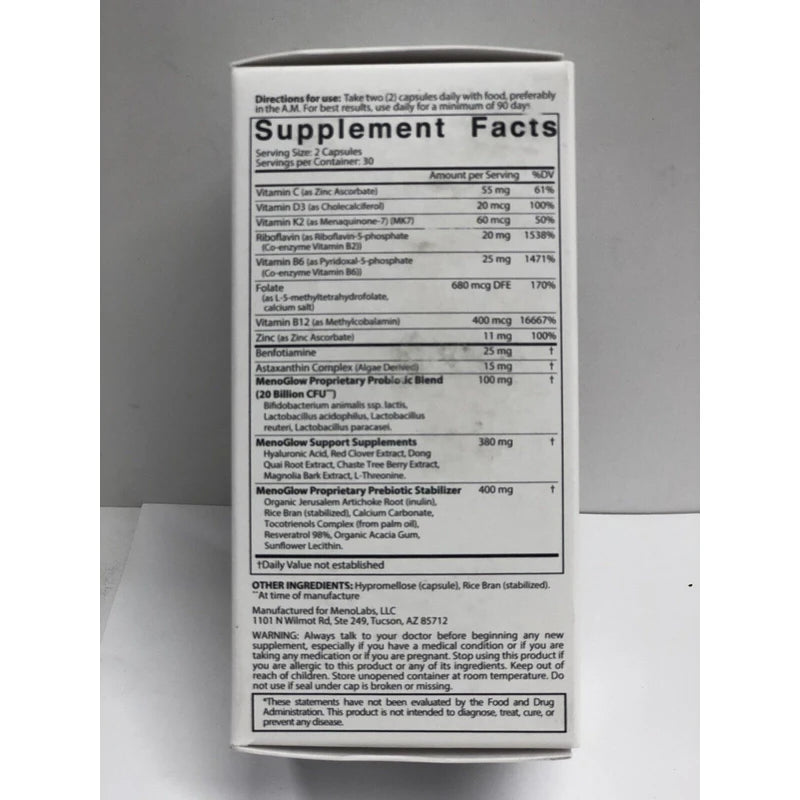 0.1 fl oz MENOLABS Menoglow Menopause Relief Plus Probiotics Supplement 60ct EXP 06/24