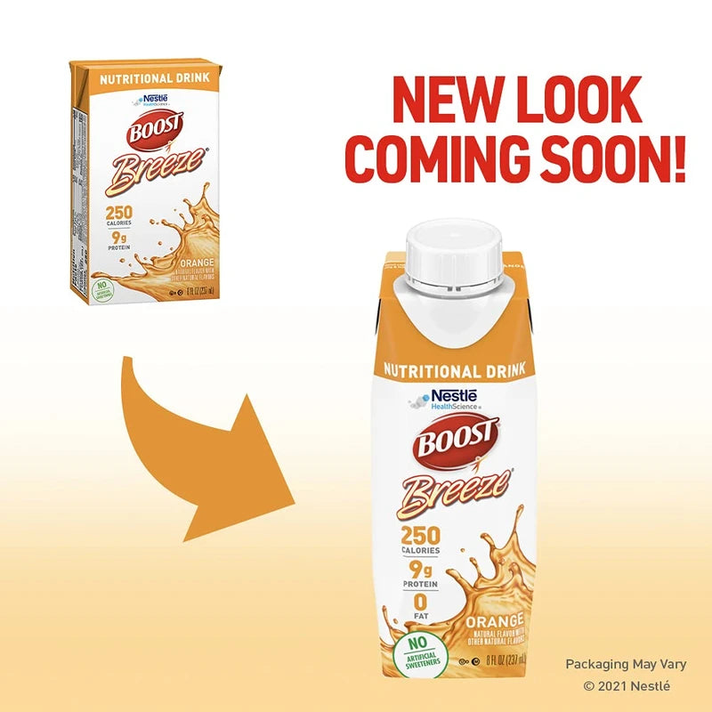 BOOST Boost Breeze Nutritional Drink, Orange, 8 Fl Oz (Pack of 27)