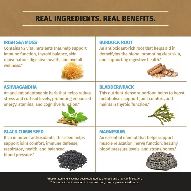 Rooted Origins Sea Moss Multimineral with Magnesium, Ashwagandha, Black Cumin Seed, Burdock Root, and Bladderwrack, Premium All-in-1 Formula, 60 Capsules, MADE IN USA