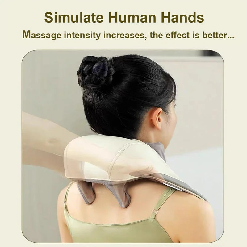 Nvmti 4 Hands Neck and Shoulder Massager, 2025 New Four Hands Neck Massager, Neck and Shoulder Massager with Heat, Wireless Shiatsu Massager, 4hands Neck & Shoulder Massager (Beige)