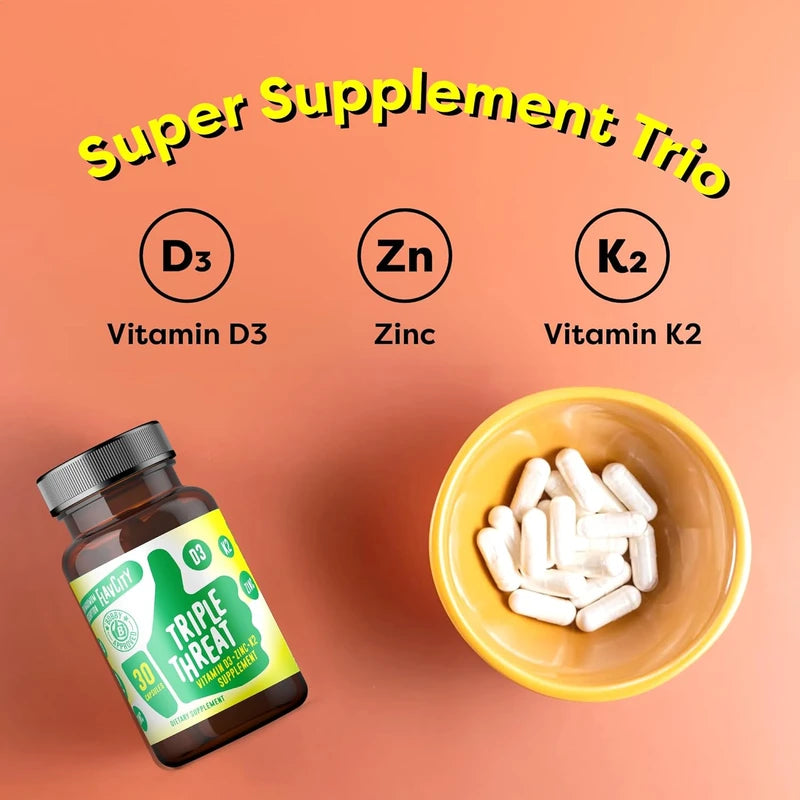 FlavCity Vitamin D Triple Threat, Zinc & Vitamin K2 30-Day Supply (30 Capsules)