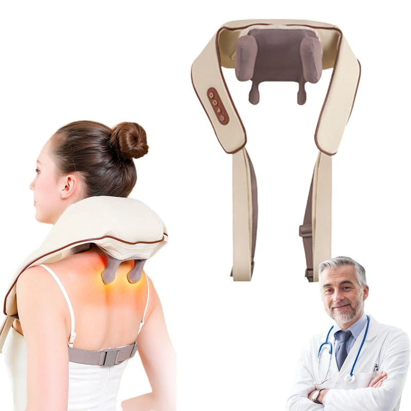 Nvmti 4 Hands Neck and Shoulder Massager, 2025 New Four Hands Neck Massager, Neck and Shoulder Massager with Heat, Wireless Shiatsu Massager, 4hands Neck & Shoulder Massager (Beige)