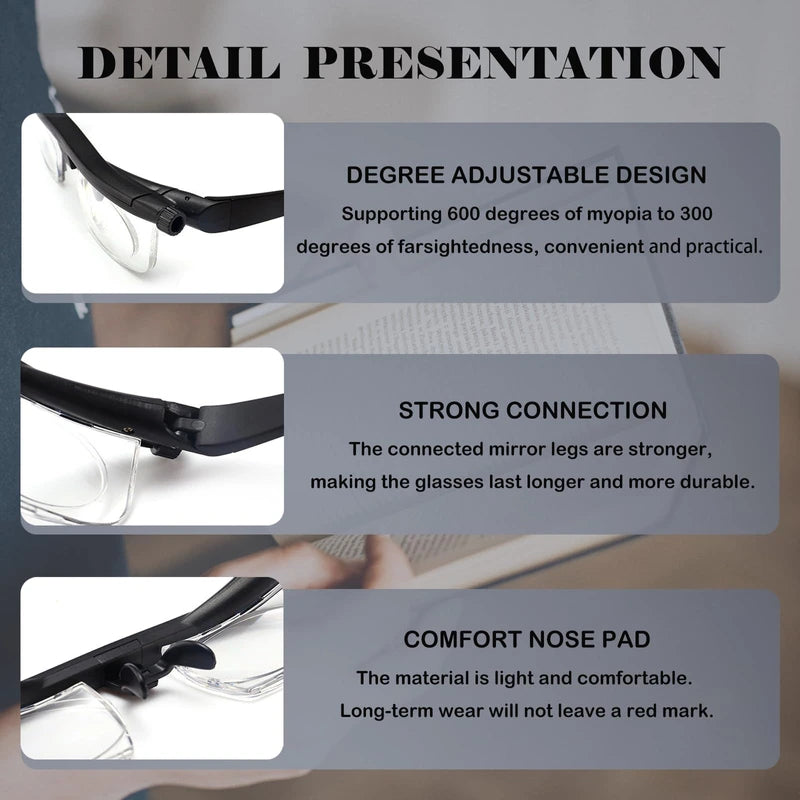 Vi Shift adjustable reading glasses men, Flex Focal Glasses, Adjustable Glasses for Men&Women (Pack of 2)