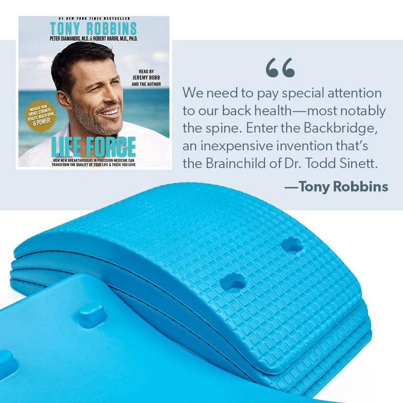 Backbridge (The Original Adjustable Lower & Upper Back Stretcher For Lumbar Support, Spine Alignment & Back Pain Relief (Blue) By Renowned Kinesiologist Dr. Todd Sinett