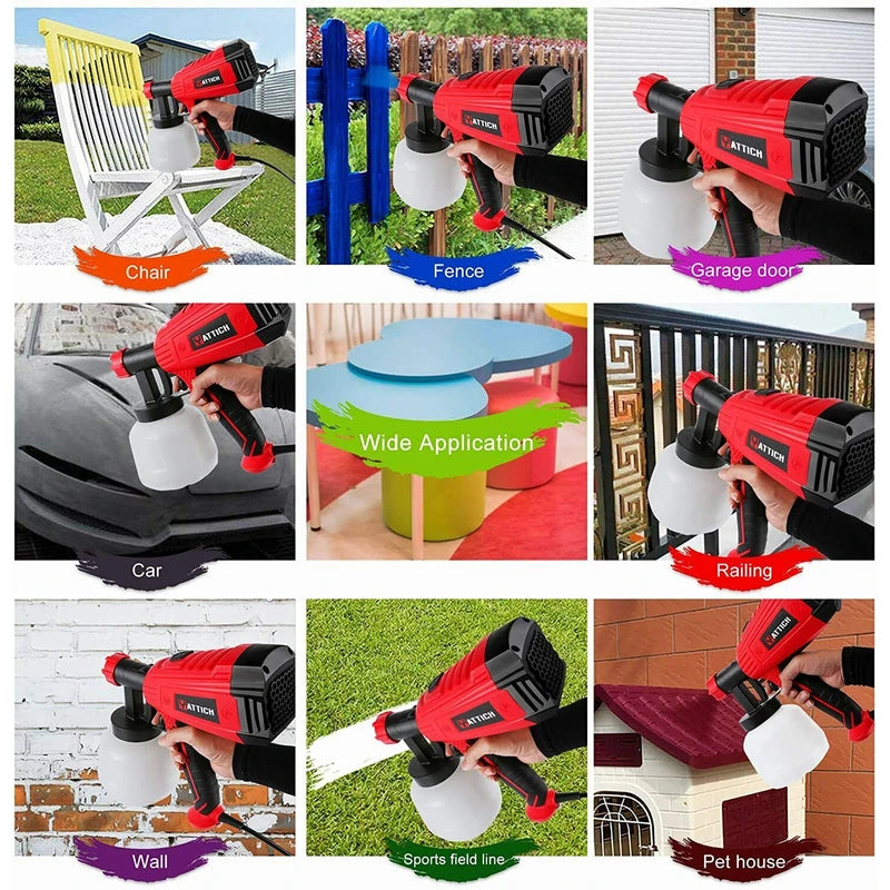YATTICH Paint Sprayer, High Power HVLP Spray Gun, with 5 Copper Nozzles & 3 Patt