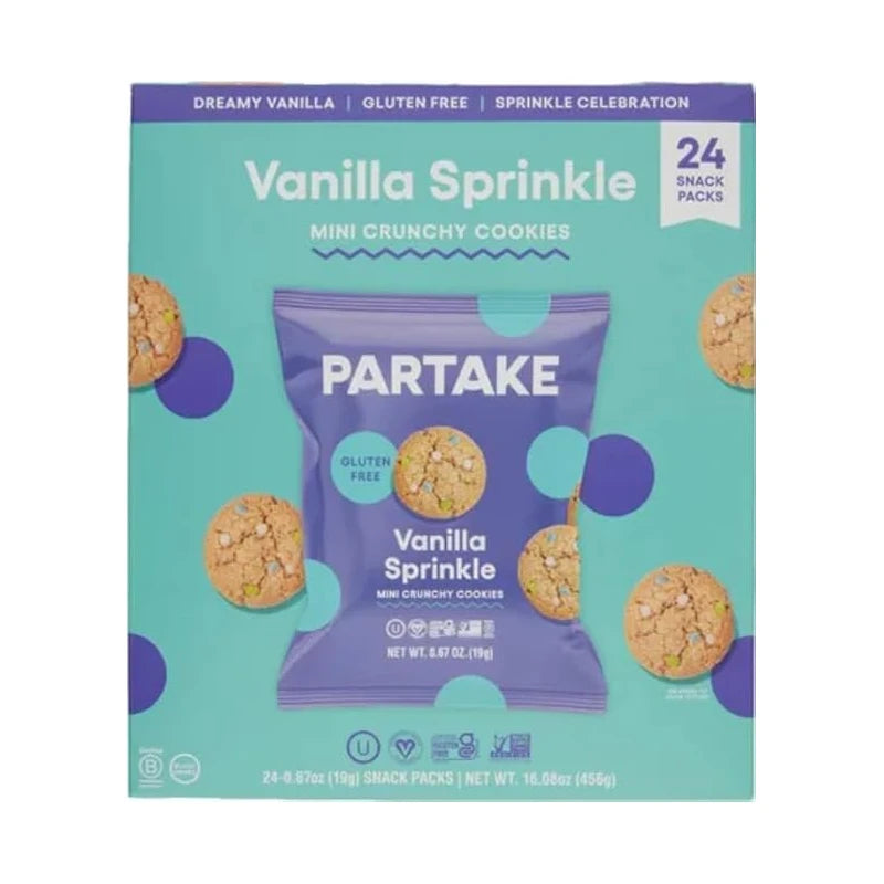 Partake Vanilla Sprinkle Mini Crunchy Cookies, Gluten Free, 24 Snack Packs, 16.8 oz
