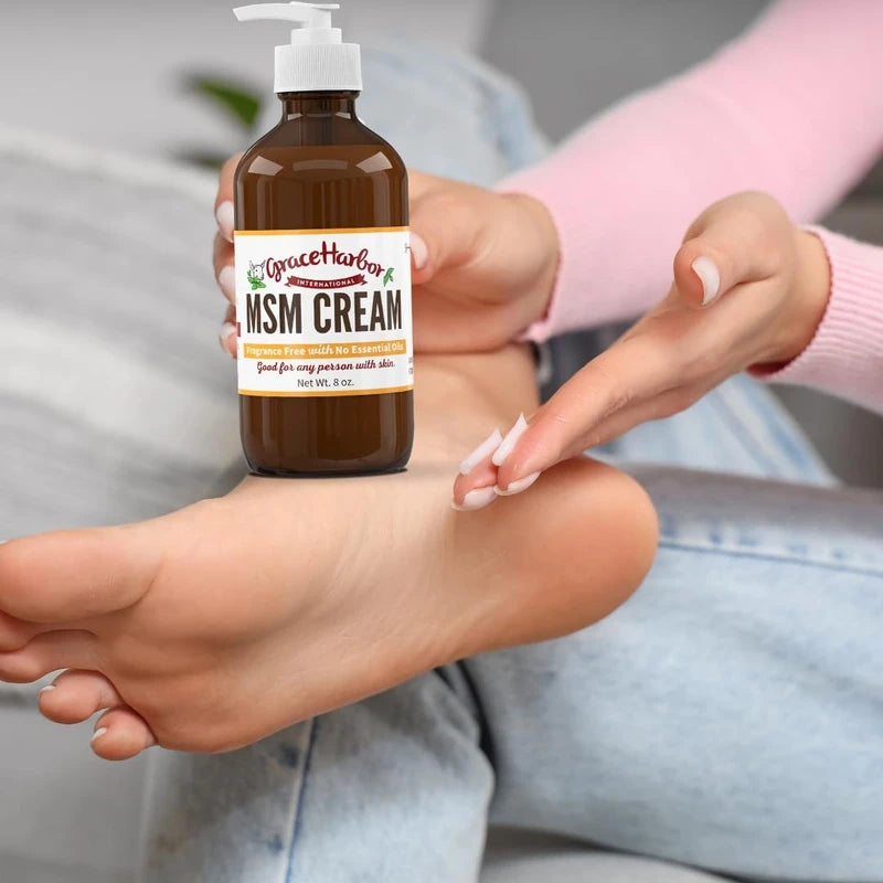 Grace Harbor MSM Cream Extra Strength - Nourishing Skin, Muscle, and Joint Therapy – Goat Milk, Essential Oils, Vitamin E – Non-Greasy Whole Body Rub – Made with Prayer in USA - 4 Ounce