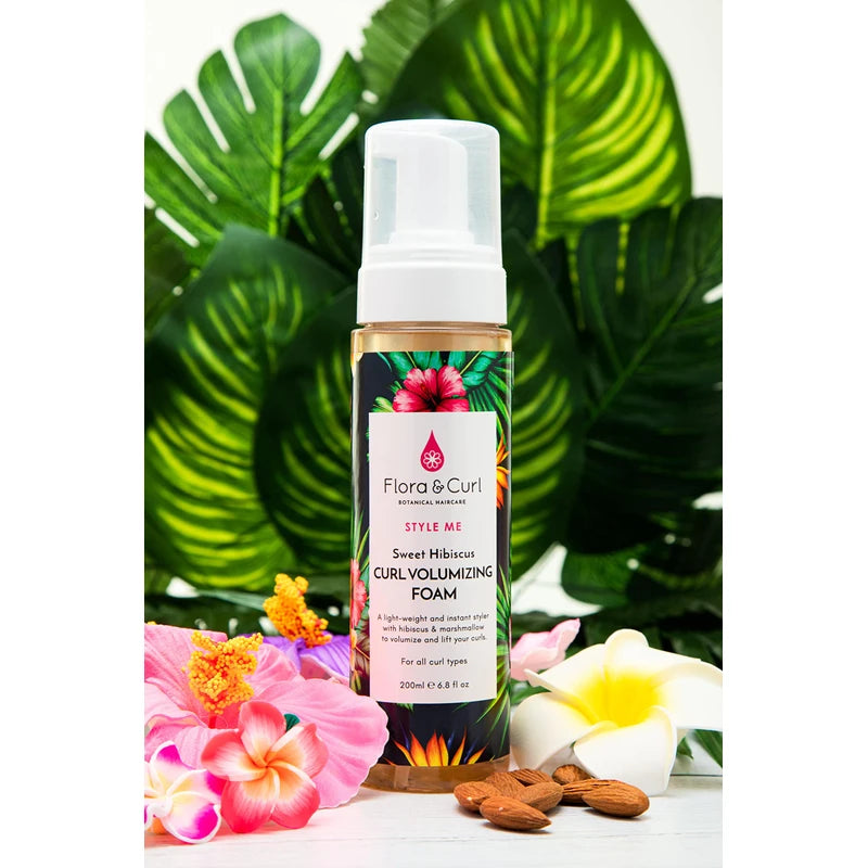 Flora & Curl Sweet Hibiscus Curl Volumizing Foam Curl Foam Firmer for Superior Fullness, Volume and Bounce, Plant-Based with Hibiscus, Cruelty Free, 200 ml
