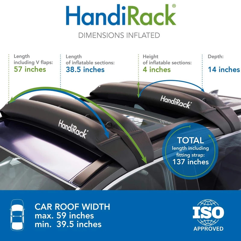 HandiRack - The Original Universal Inflatable Roof Rack - Easy to Haul Kayaks, Canoes and Snowboards - Tie Down Straps and Bow and Stern Lines Included - 175 Pound Load Capacity - Fits Cars and SUVs