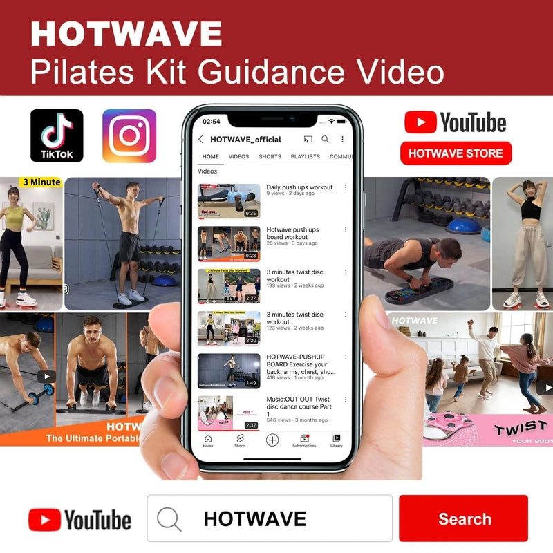 HOTWAVE Pilates Bar Kit with Resistance Bands, Pilates Equipment with AB Roller Multifunctional Stretched Fusion Pilates Bar - Portable Pilate Bar for Abs Workout, Exercise Fitness for Home Gym