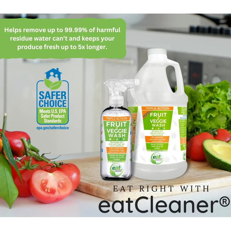 Eat Cleaner Fruit and Vegetable Wash Spray and Produce Cleaner, Extends Shelf Life, More Effective than Water, All Natural (12 oz)