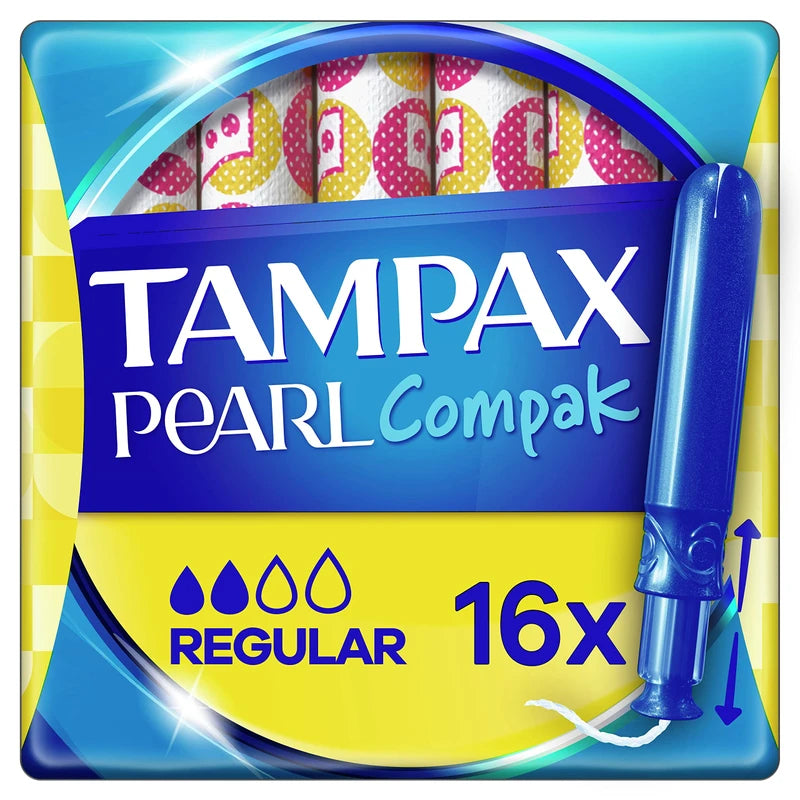 Tampax Compak Pearl Tampons, Regular With Applicator, 16 Tampons (16 x 1 Packs), Leak Protection And Discretion
