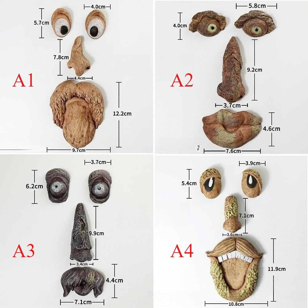 Garden Resin Tree Face Decor, Bark Look Forest Spirit Sculpture Outdoor Yard Creative Ornament (A1)