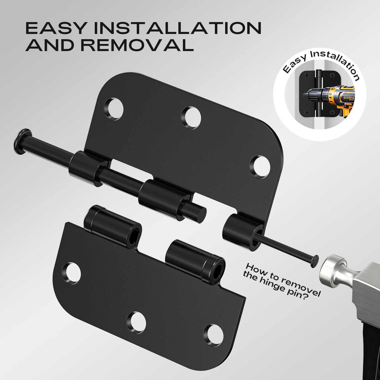 6 Pack Matte Black Door Hinges 3.5 Inch 5/8" Radius Round Ball Bearing Interior Door Hinges for Bedroom and Office No Squeak Flat Iron Hardware for Home Improvement Essentials