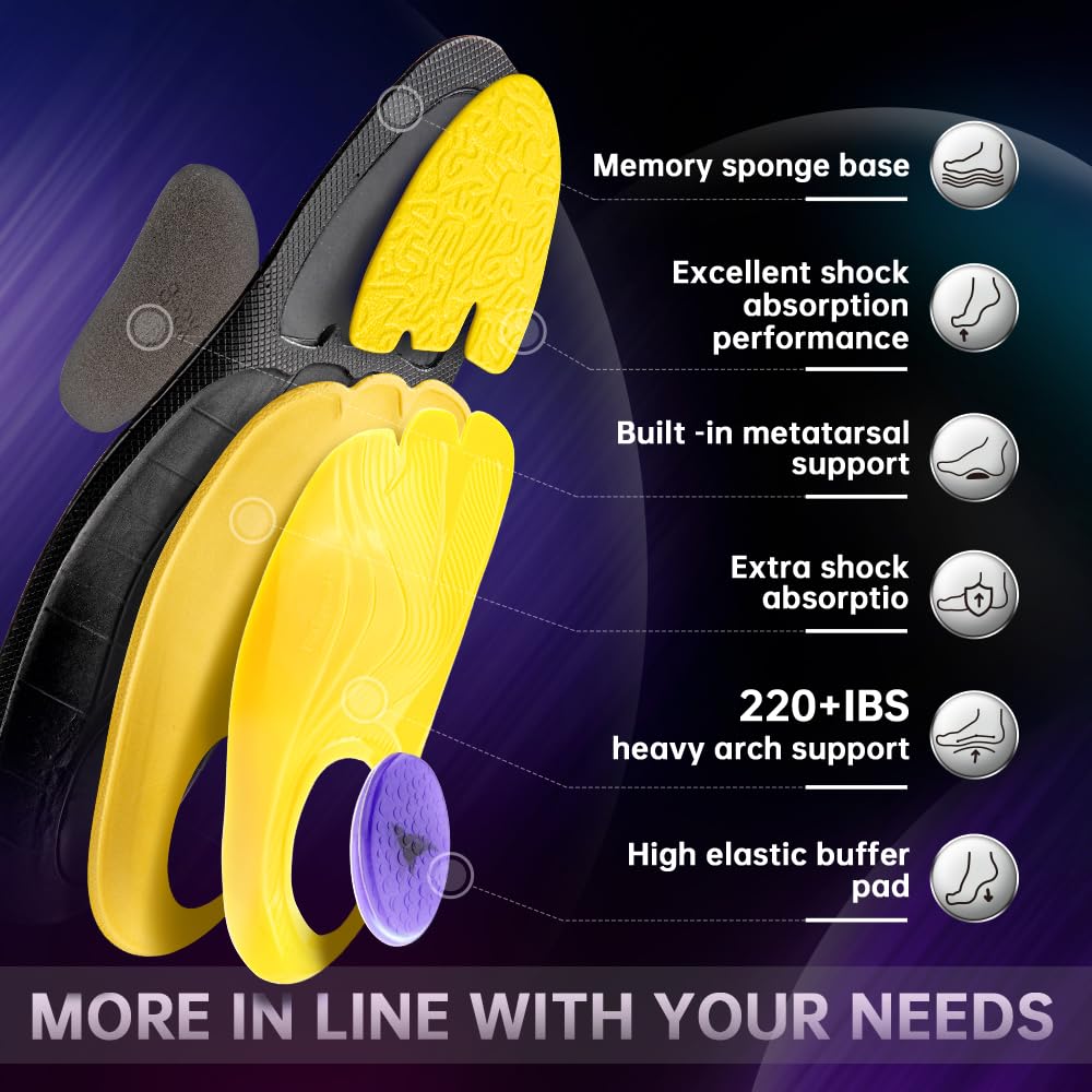 VALSOLE Plantar Fasciitis Insoles for Men Women - 220+lbs Heavy Duty Support Pain Relief Orthotics - High Arch Insoles - for Flat Feet - Metatarsalgia - Arch Pain - Work Boot Shoe Insole(302mm)