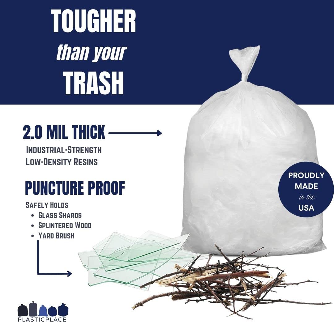 Plasticplace 20-30 Gallon Trash Bags, Heavy Duty 2.0 Mil Clear Garbage Bags, 30" x 36" Gusset Sealed Can Liners, Tear-Resistant Industrial Strength for Broken Glass & Sharp Debris (100 Count)