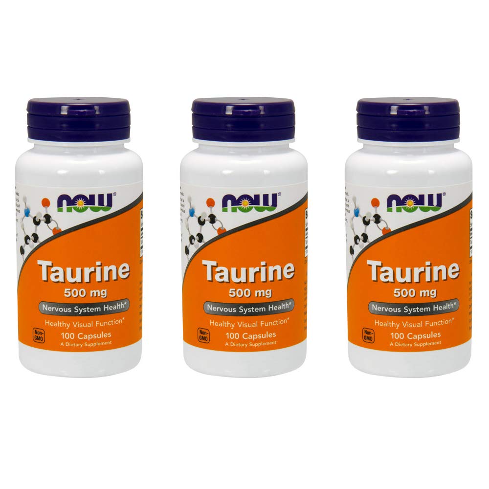 NOW Taurine 500mg, 100 Capsules (Pack of 3)