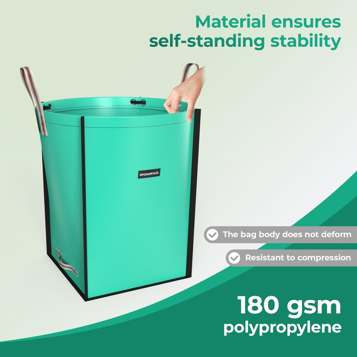 SPONDWILD 63 Gallon Reusable Yard Waste Bag - Durable PE Standable Lawn Leaf Bag with 4 Reinforced Handles, Collapsible Portable Garden Container for Leaves, Yard Waste, Garden Debris (Green)