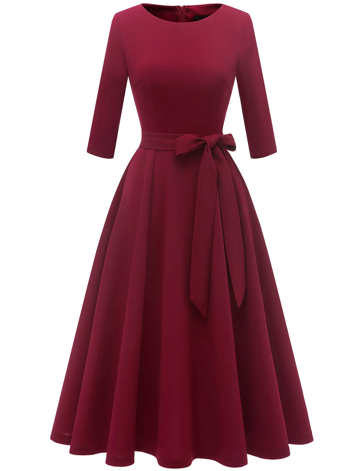 DRESSTELLS Christmas Holiday Party Dress for Women, Wedding Guest Cocktail Formal Dresses 3/4 Long Sleeve Mother of Bride Bridesmaid Eveing Gown Gala Porm Tea Aline Swing, Burgundy L