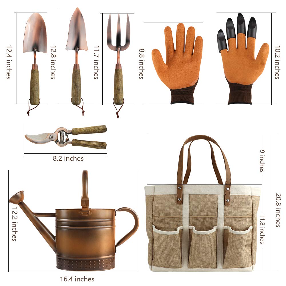Megawodar 1 Gallon Galvanized Steel Watering Can with 3 Pcs of Garden Tools, 1 Pc of Pruning Shear, 1 Pair of Gardening Gloves,1 Pc of Garden Tools Organizer Tote