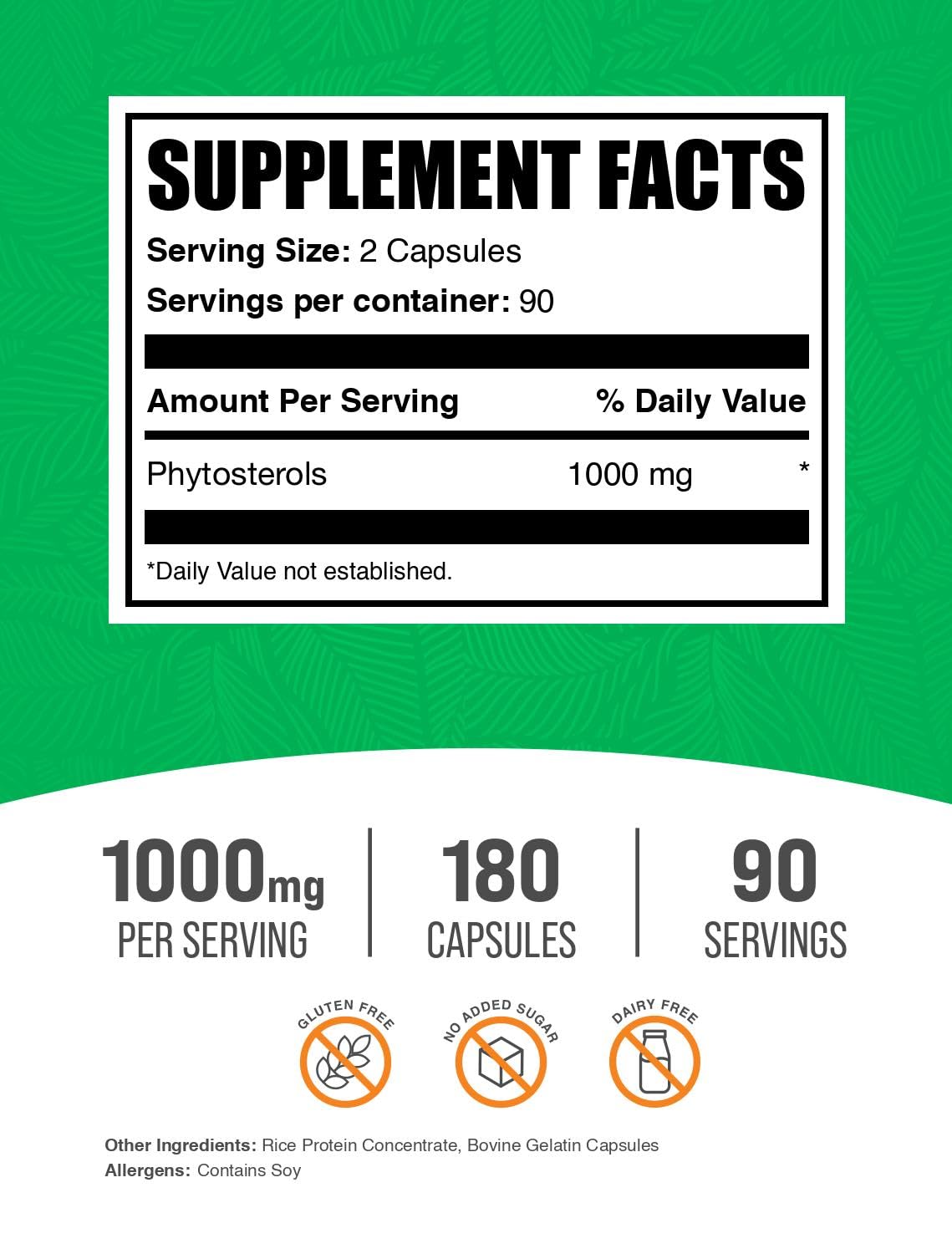 BulkSupplements.com Phytosterols Capsules - Phytosterols Supplement, Beta Sitosterol Capsules, Phytosterol 1000mg - Gluten Free, 2 Capsules per Serving, 180 Capsules (Pack of 1)