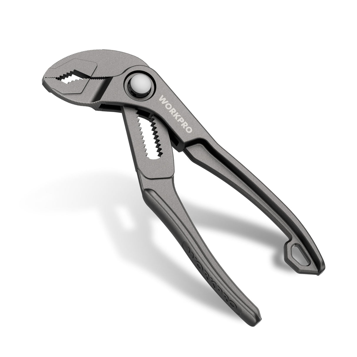 WORKPRO Mini Water Pump Pliers, 4-Inch Groove Joint Pliers, Fast Adjustable Tongue and Groove Plier with 15-Position Push-Lock, V-Jaw for Multi-Surface Grip, EDC Plier for Tight Spaces & Versatile Use