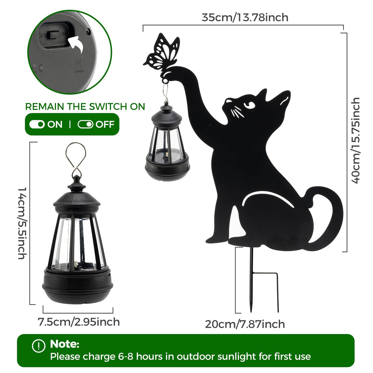 CabyGift Black Cat Solar Lights Outdoor, 2 Pack Waterproof Solar Cat Garden Stakes with Butterfly Decorative, Metal Cat Yard Decor for Patio, Lawn & Pathway, Cat Lover Gifts for Women Mom (2 Cat)