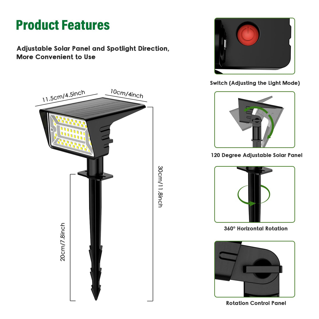 LAMKEEP Solar Spot Lights Outdoor with 60 LED & Auto On/Off, 2 Pack Solar Lights Outdoor Waterproof IP68 with 3 Lighting Modes, 2-in-1 Solars Landscape Light for Outside, Garden, Yard(Warm White)