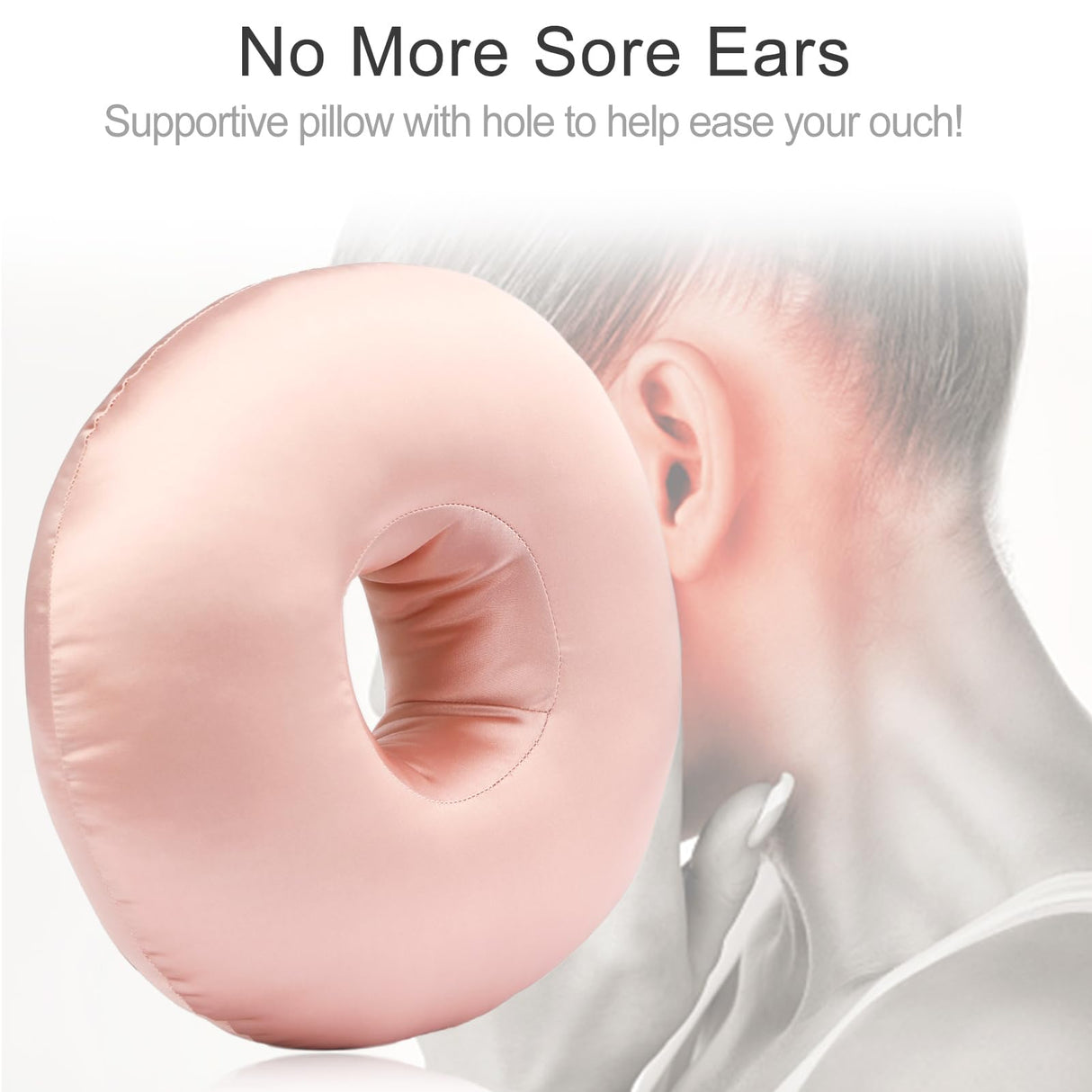 Heal n Hope Silky Satin Piercing Pillow Ear Pillows Donut with Hole for Ear Pain CNH Piercing Pain Relief Sleeping Pressure Sore Side Sleepers Smooth Cooling Ear Guard Protector, Coral