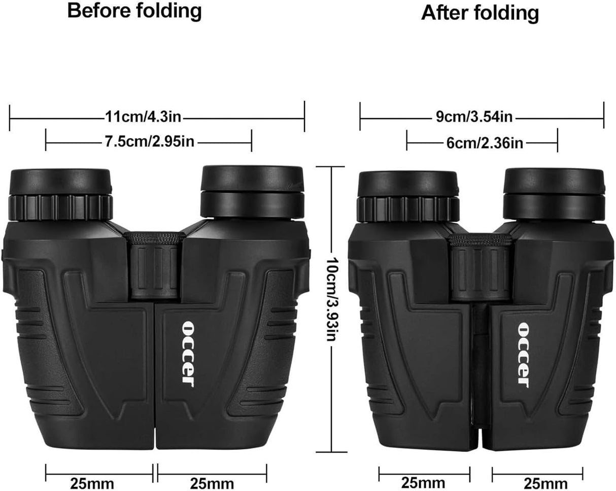 Occer Prismáticos compactos de 12 x 25 para adultos y niños, ocular grande impermeable con visión de poca luz, binoculares de fácil enfoque de alta potencia para observación de aves, caza al aire