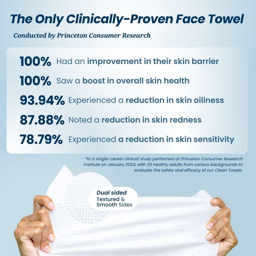 Clean Skin Club Clean Towels XL™, 100% USDA Biobased Face Towel, Disposable Face Towelette, Eczema Association Accepted, Makeup Remover Dry Wipes, Ultra Soft, 100 Ct, 2 Pack