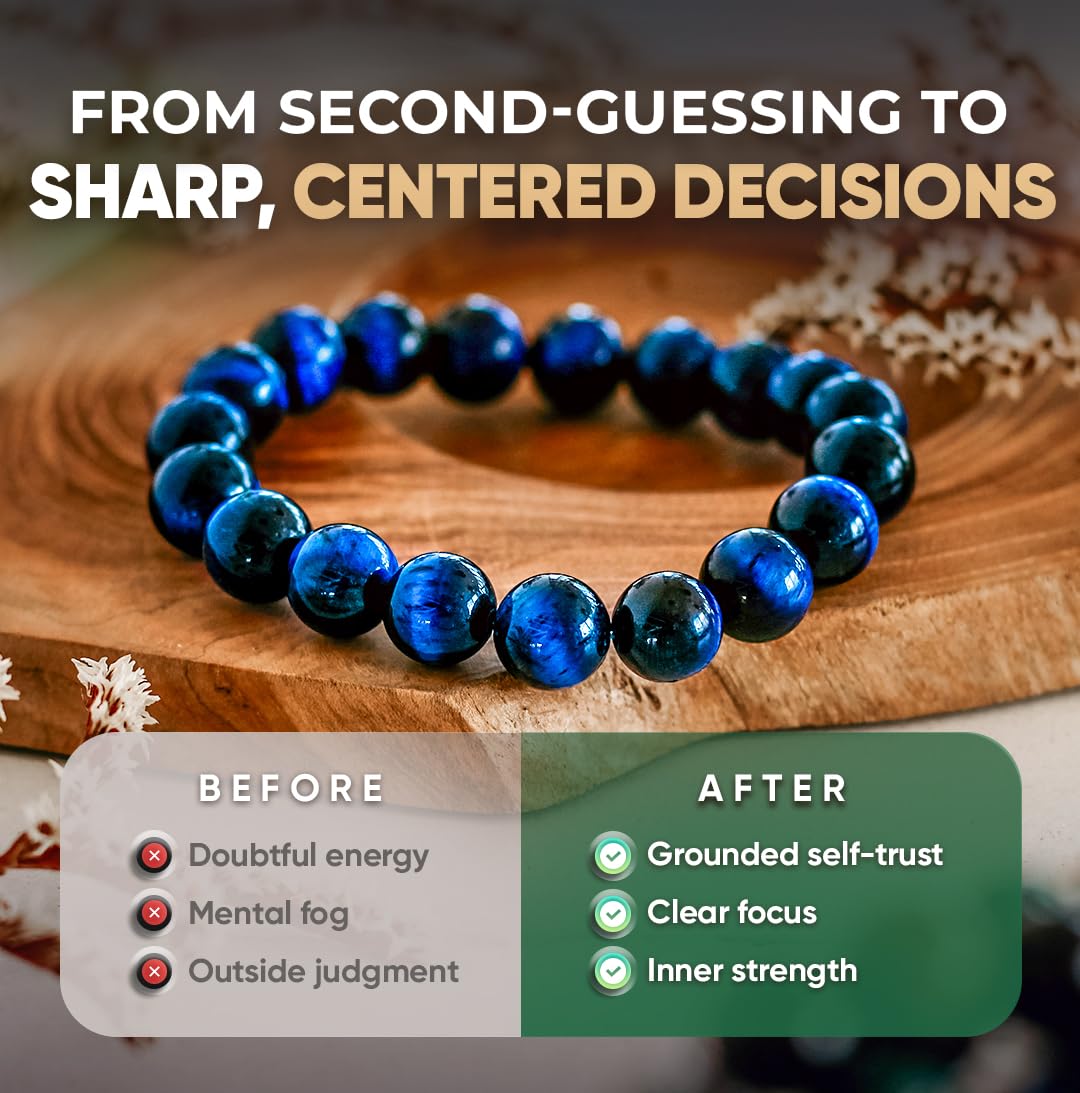 Conscious Items Blue Tiger's Eye Bracelet for Women & Men, Gemstone Beads