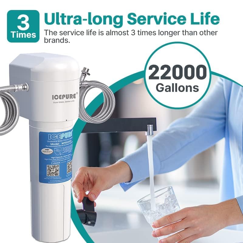 ICEPURE Under Sink Water Filter System, 3 Years or 22000 Gallons Ultra High Life NSF/ANSI 42 Certified, Removes Heavy Metals,Chlorine,Direct Connect Under Counter Drinking Water System, USA Tech
