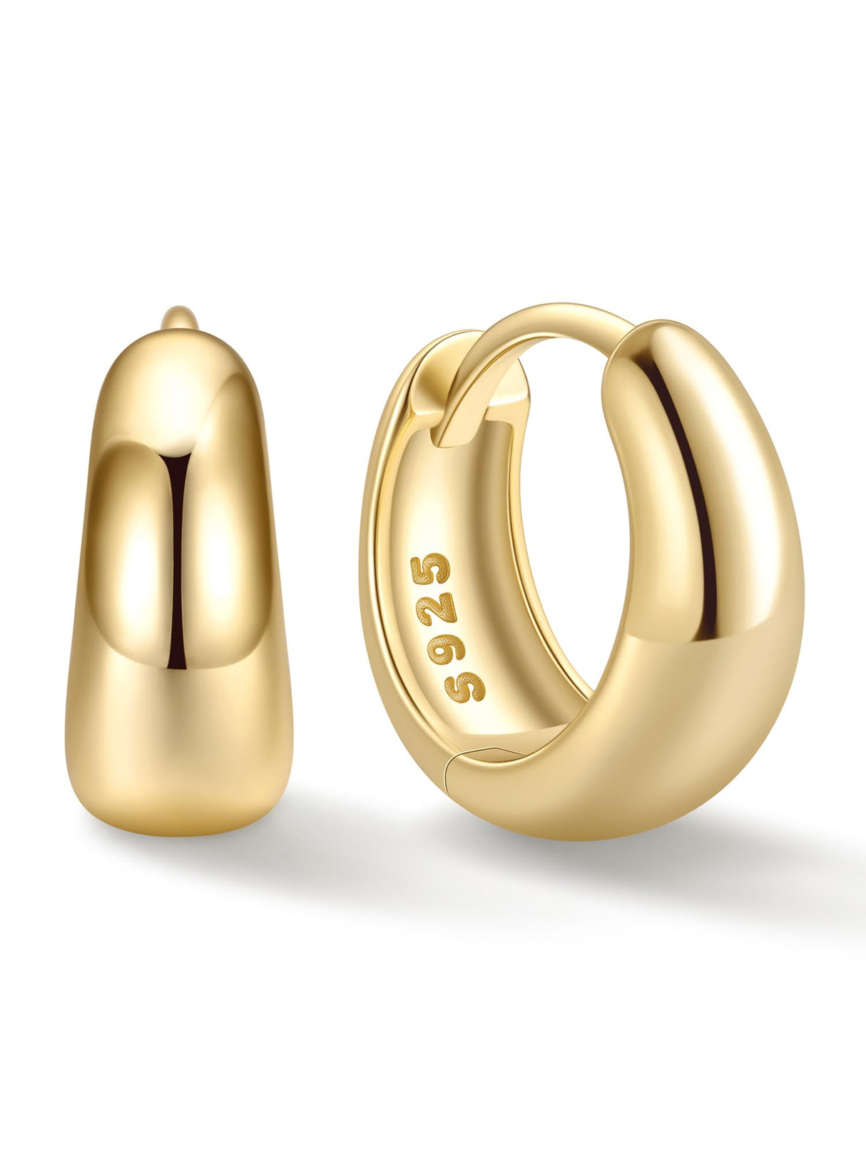 ChicSilver 14K Gold Plated Huggie Hoop Earrings 8mm, 925 Sterling Silver Tiny Gold Hoop Earrings for Women, Hypoallergenic Lightweight