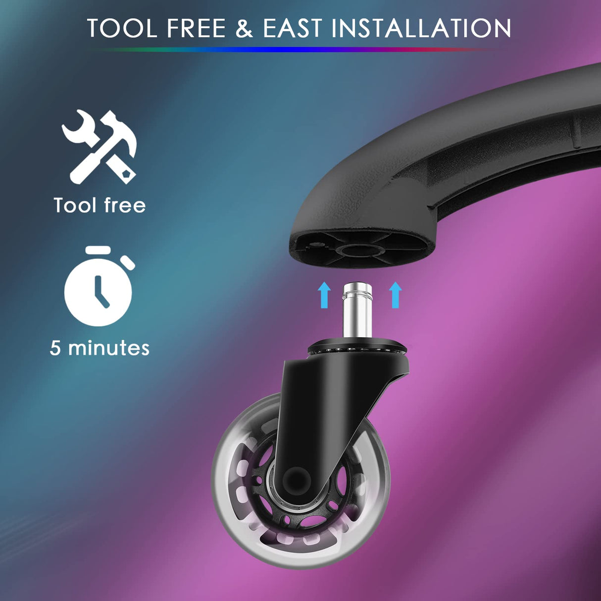 Gaming Chair Wheels - 2.5 inch Heavy Duty Caster Wheels(2200lbs),Mute Rolling Desk Chair Wheels Replacement (Set of 5)-Rubber Office Chair Wheels for Carpet, Wood Floors,Hardwood Floors