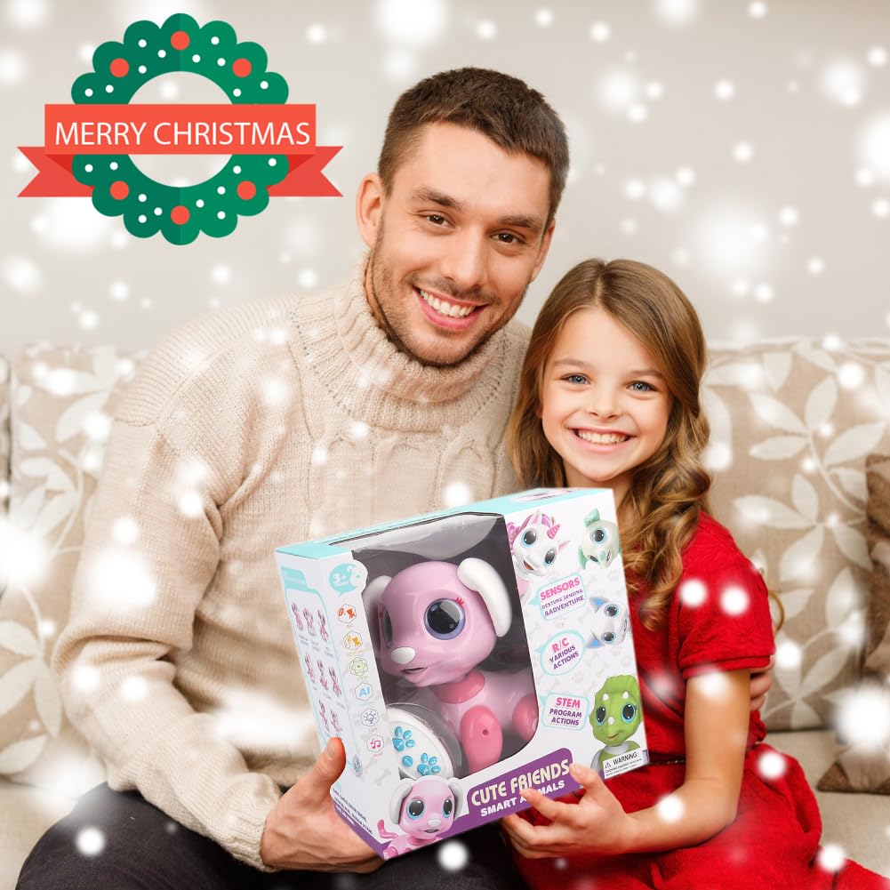BIRANCO. Remote Control Dog Gesture Sensing - Smart Puppy Pink Toy Robot Pet Walks Barks Interactive with Toddler, STEM Play, Best Christmas Holiday Birthday Gifts for 3 4 5 6 7 8 Years Old Girl
