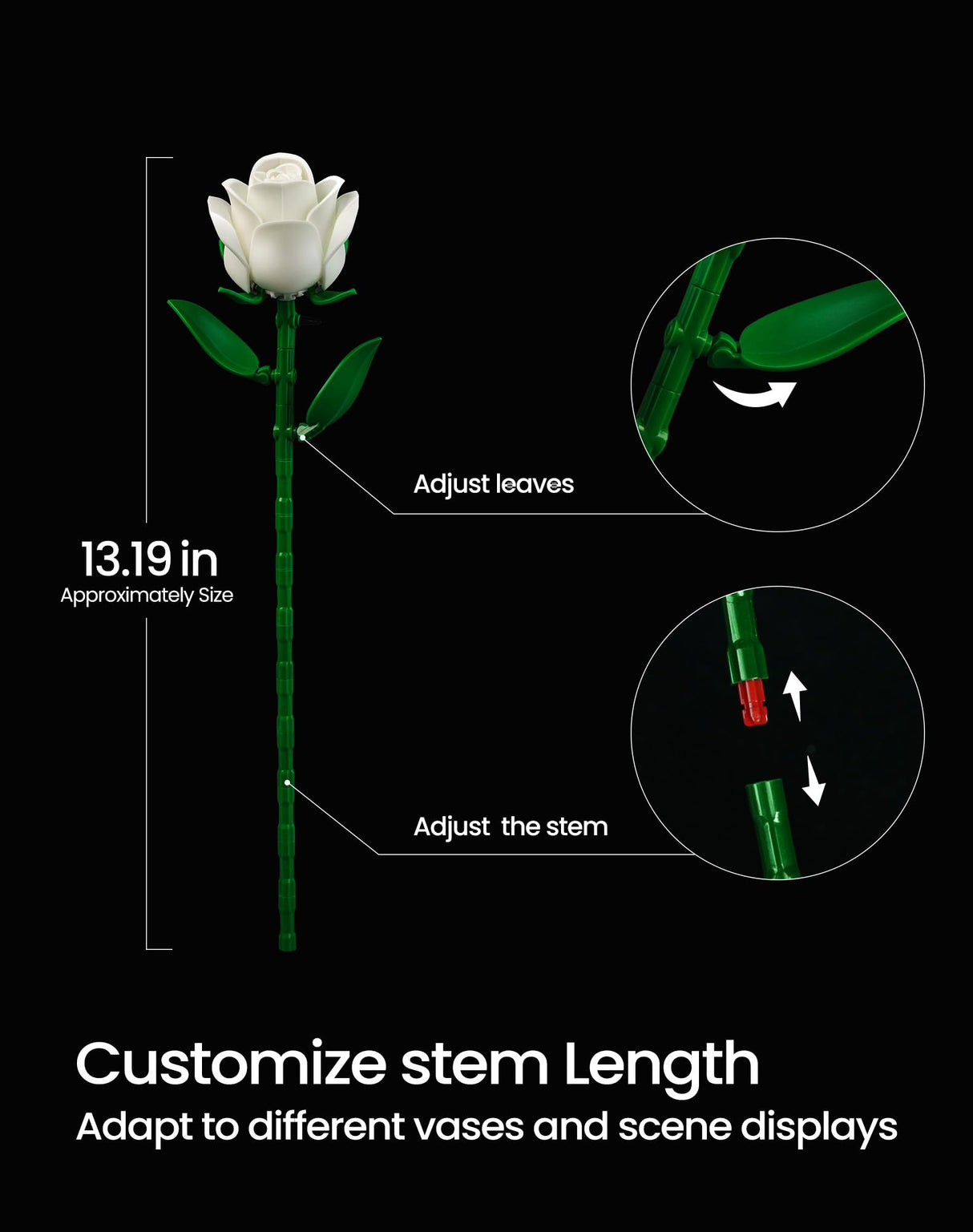 iATOM White Rose Bouquet Building Set, Wedding Artificial Flowers Botanical Collection for Adults Women, Gift for Valentines Day & Christmas - Home Office Table Centerpiece Decor - IA11013