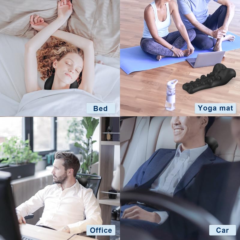 Neck and Shoulder Relaxer with Upper Back Massage Point, Cervical Traction Device Neck Stretcher for TMJ Pain Relief and Cervical Spine Alignment Chiropractic Pillow (Black)