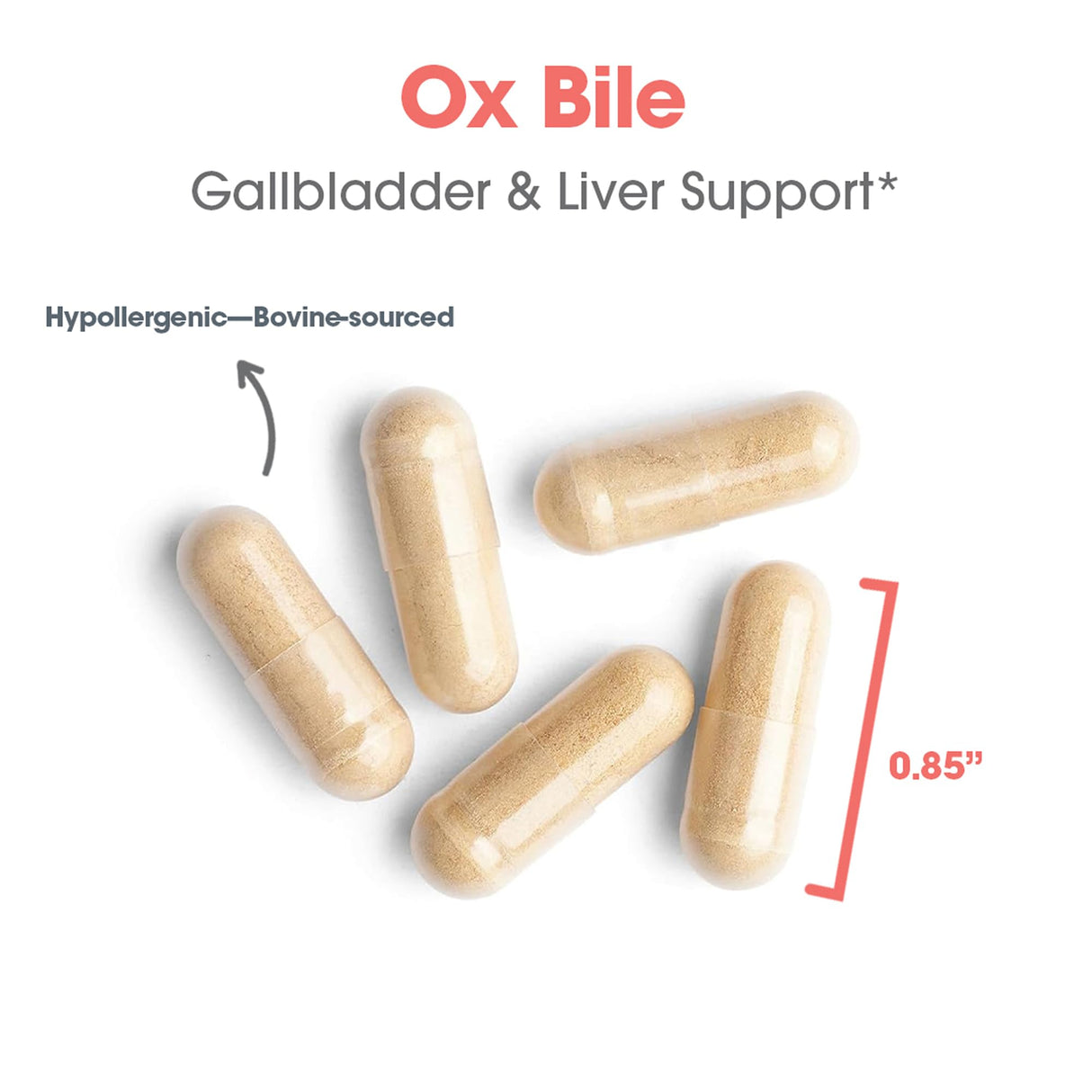 Allergy Research Group Ox Bile 125 mg - Ox Bile Supplements for Gallbladder, Digestive Enzymes for Liver, Fat Digestion Support, for Men and Women, Hypoallergenic Formula - 180 Vegicaps