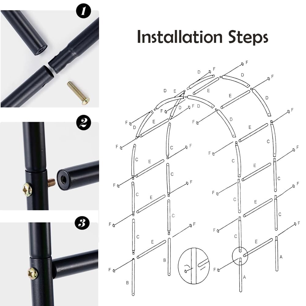 Thickened Tube Garden Arch,7.3ft Heavy-Duty Metal with 16mm Steel Tubes & 0.5mm Thickened Wall, Durable Outdoor Trellis for Climbing Plants,Roses,Garden Party,Ceremony & Decorations (Black)