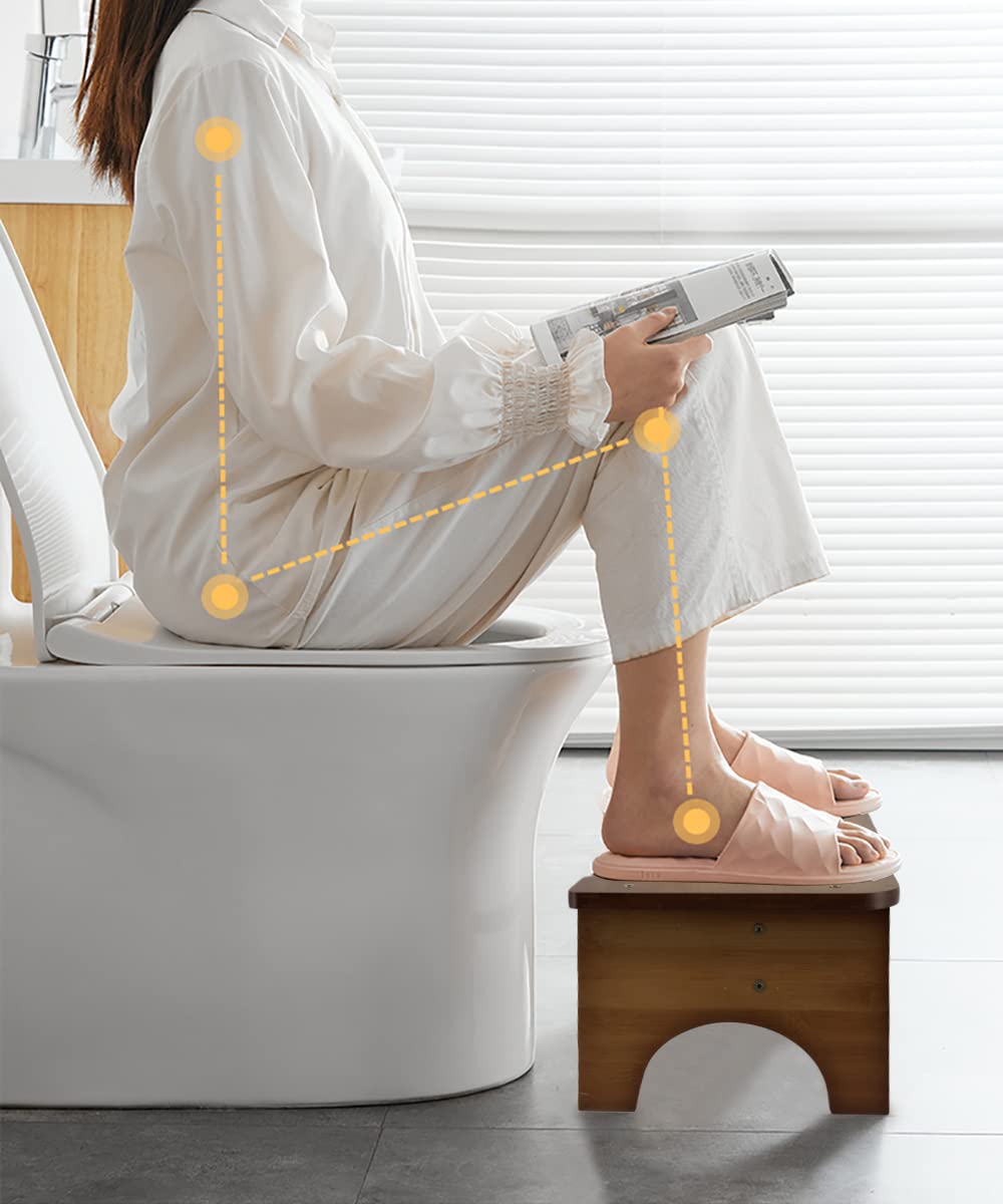 Bamboo Toilet Stool, 6.5" Toilet Stool Squat Adults & Kids, Portable Simple Curve Squat Toilet Potty Stool, Non-Slip Poop Stool for Bathroom, Improve Squatting Posture and Comfort (Brown)
