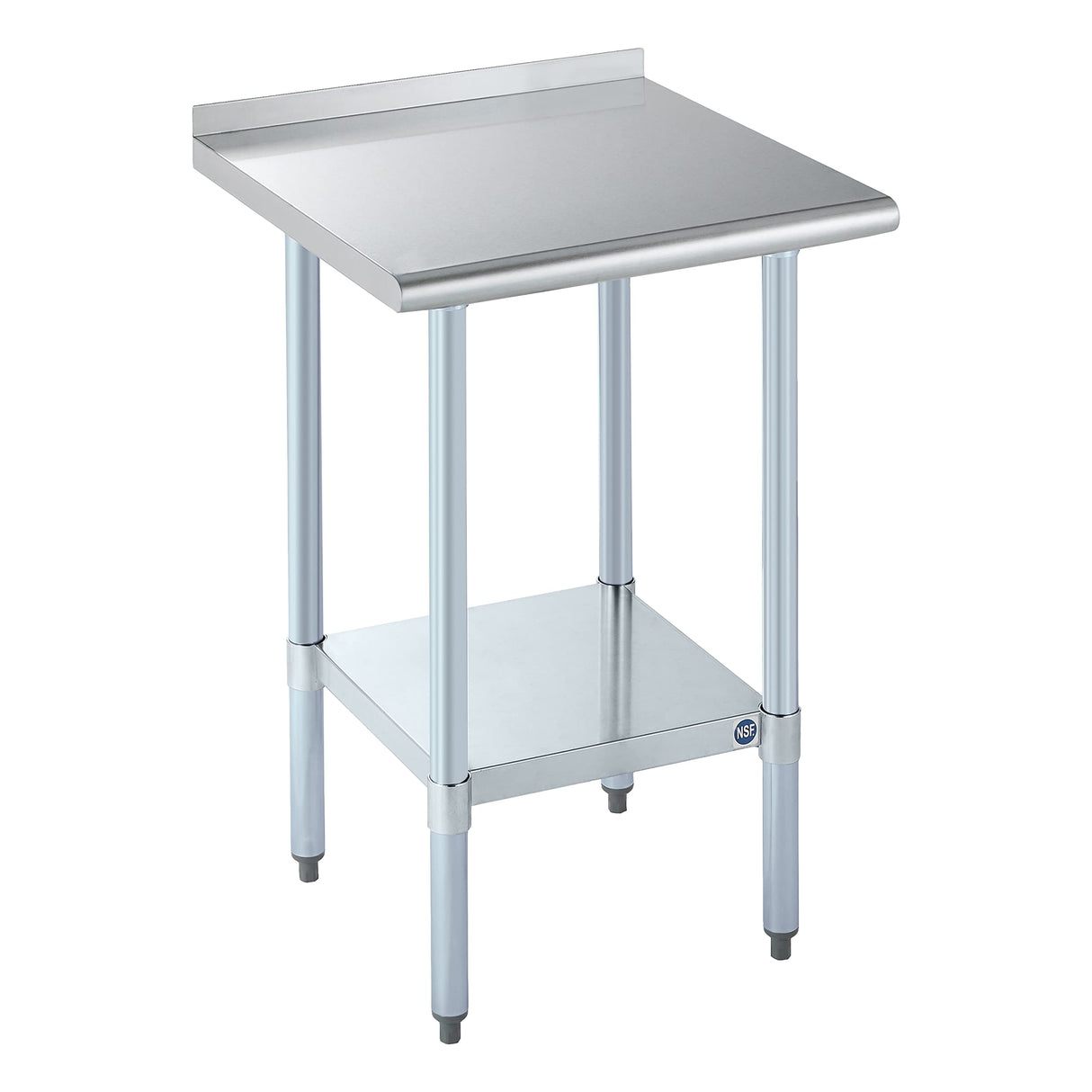 ROCKPOINT Stainless Steel Table for Prep & Work with Backsplash 24x24 Inches, NSF Metal Commercial Kitchen Heavy Duty Table with Adjustable Under Shelf and Table Foot for Restaurant, Home and Hotel