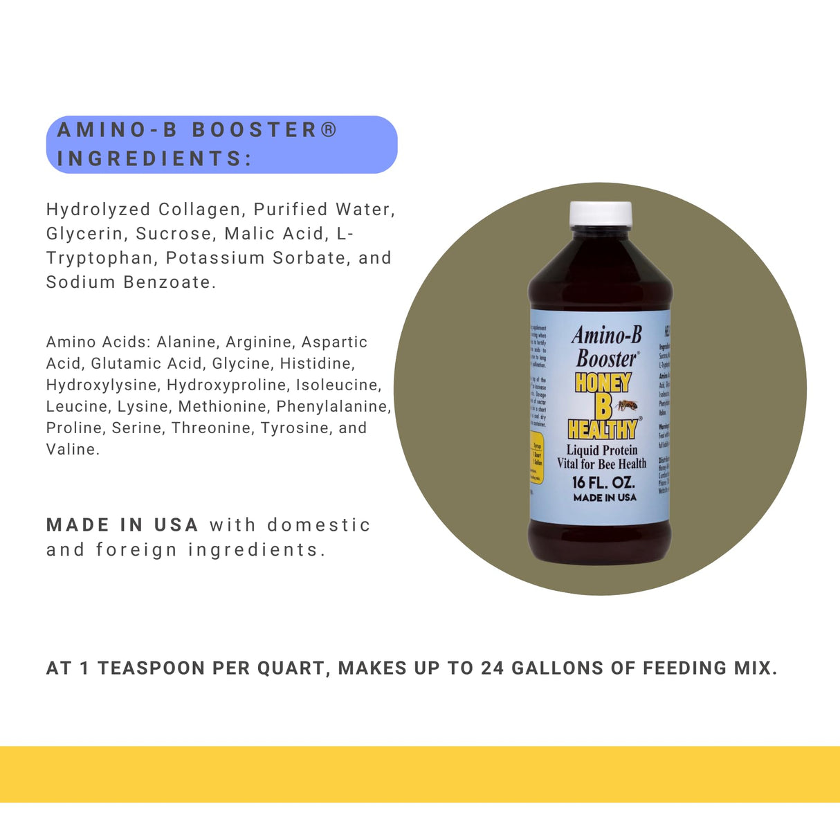 Amino-B Booster 16 oz. Bottle, Liquid Protein Vital for Bee Health