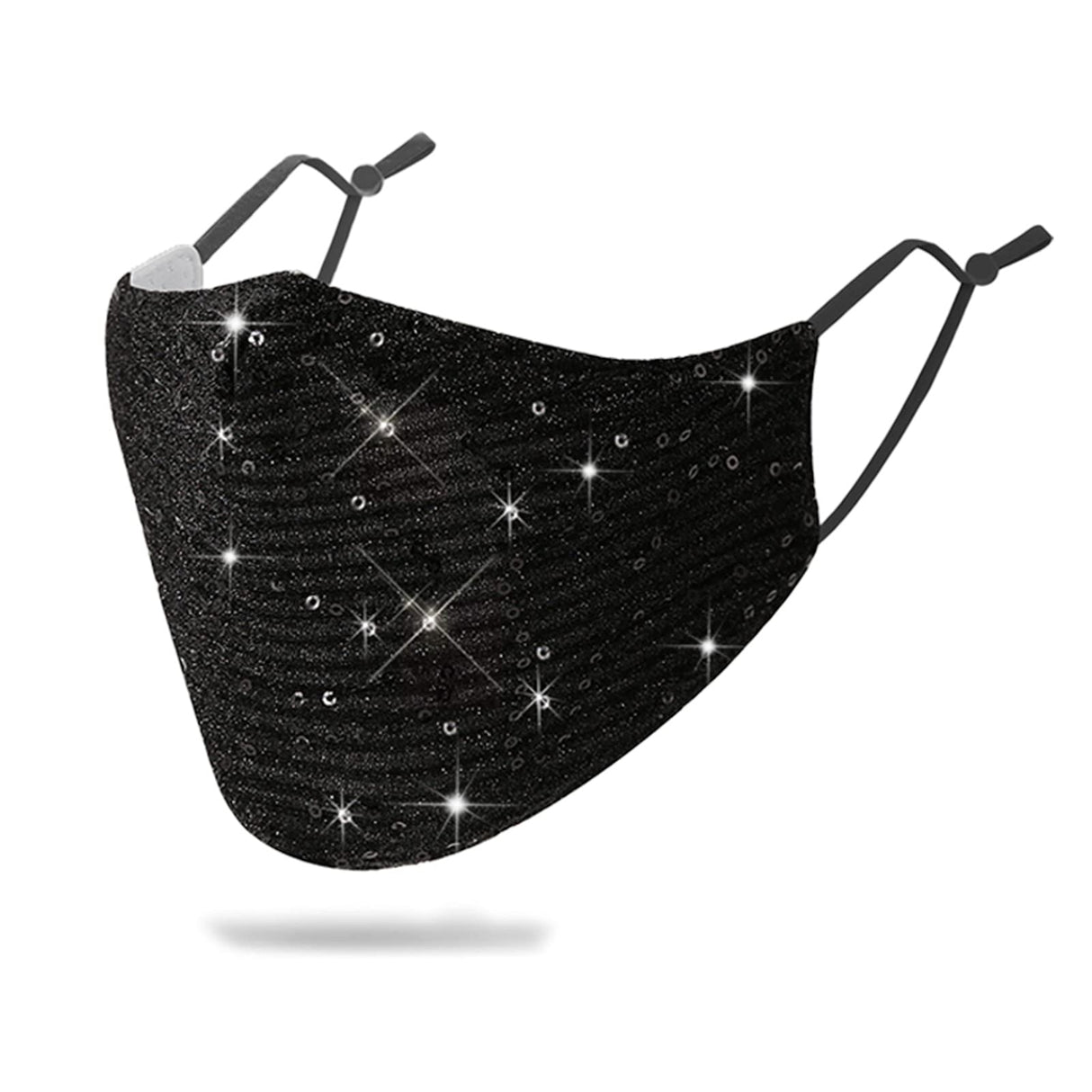 Sparkly Sequins Mouth Masc Fashion Designer Glitter Cotton Face Cover With Adjustable Ear Loops Reusable Masquerade Party Nightclub Rave Festival Sequins Face Covering (Black)